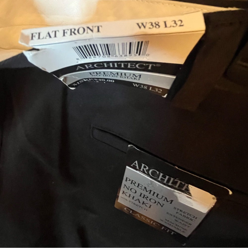 NEW black premium Dress Khakis No iron Pants flat front cotton 38W x 32L classic - Picture 5 of 5